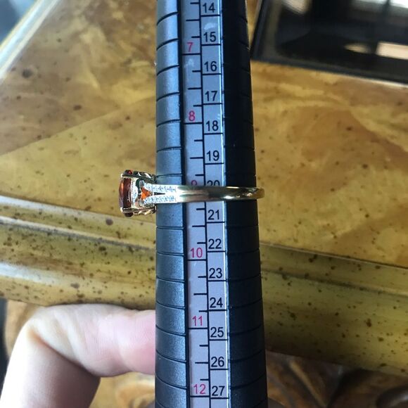 Natural Brazilian Cherry Citrine Sterling Silver Yellow Gold Vermeil Ring Size 9 - Picture 3 of 9